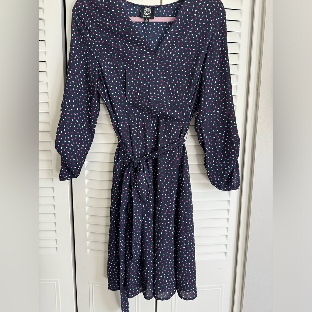 3/4 sleeve patterned wrap dress